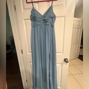 Azazie steel blue bridesmaid dress